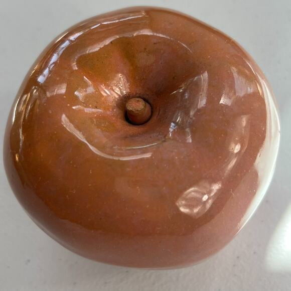 Studio Art Pottery Red Apple Paperweight Glossy Finish Pottery Art Handmade - Picture 5 of 14